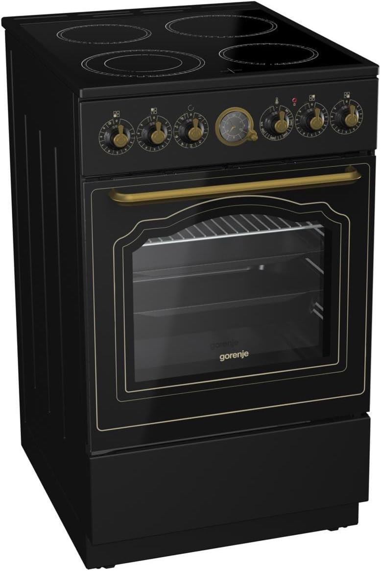 Gorenje EC 52 CLB Classico Stand Herd Matt-Schwarz Nostalgie Backofen Kochfeld, Glaskeramik-Kochfeld, Automatisch, 50 cm