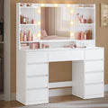 VASAGLE Kailyn Kollektion - Schminktisch mit Spiegel und LED-Leuchten, Schlafzimmer, 107 cm, 144 cm, LED-Beleuchtung, Weiß