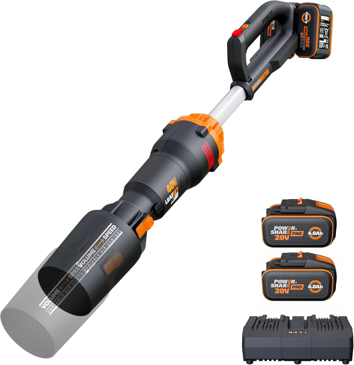 WORX Nitro 40 V Akku-Laubbläser, 1,5 kg, 20 V, 4000 mAh, Ohne Akku