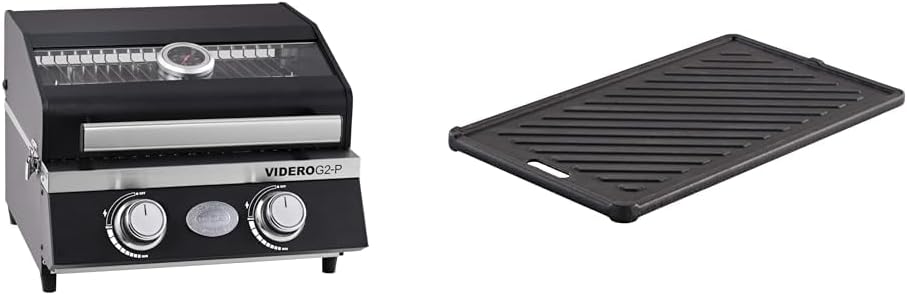 RÖSLE Gasgrill BBQ-Portable VIDERO G2-P tragbarer Tischgrill mit 2 Edelstahlbrennern &, Balkongrill, Campinggrill, Garten