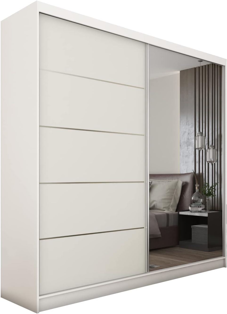 MEBLINI Kleiderschrank mit Spiegel, Schwebetürenschrank, Schlafzimmerschrank, 200 cm, 61 cm, 216 cm, 25-42 kg