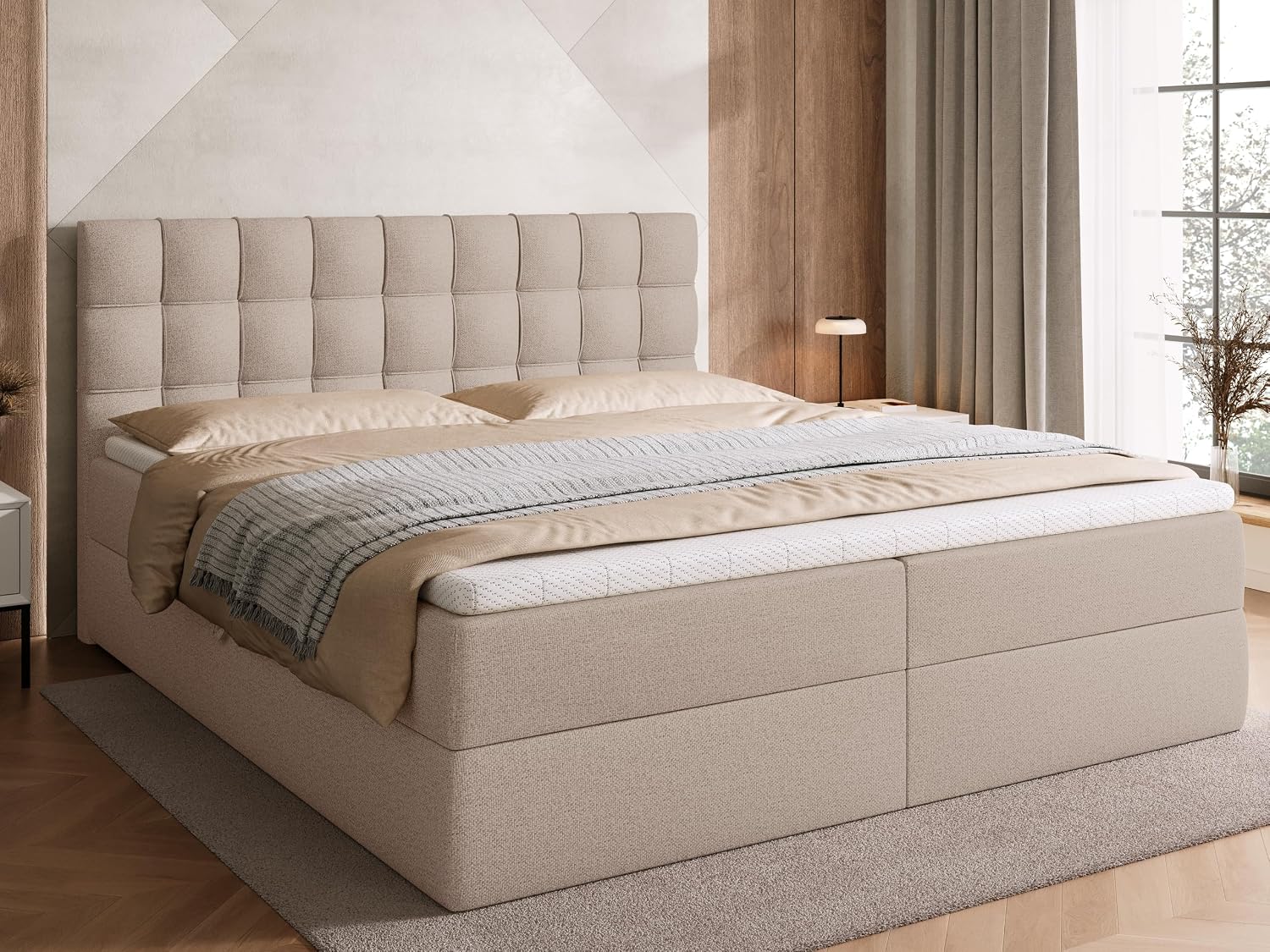 BROMARKT Boxspringbett, Matratze, Doppelbett, Schlafzimmer, 4 cm, Massivholz