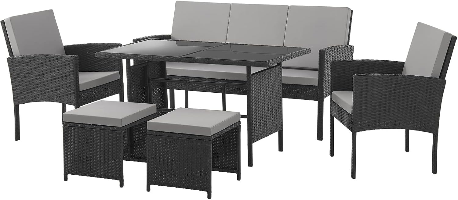 SVITA Denver Polyrattan Gartenmöbel Set Essgruppe Lounge Esstisch Schwarz, Einzelsessel, Gartenesstisch, 65 cm, 79 cm