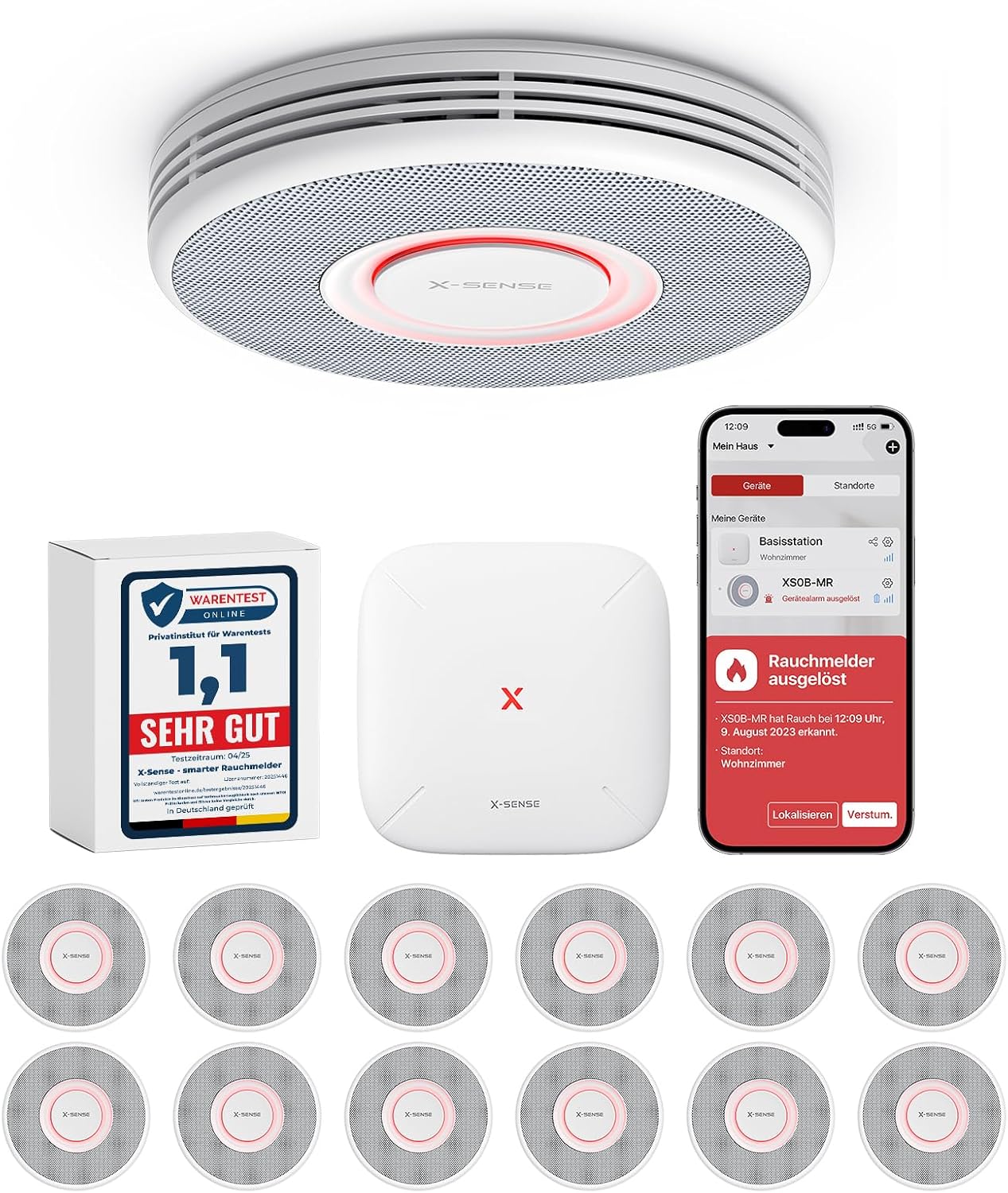 X-Sense Smarter Rauchmelder WLAN mit Sprachausgabe und 17 Standorten