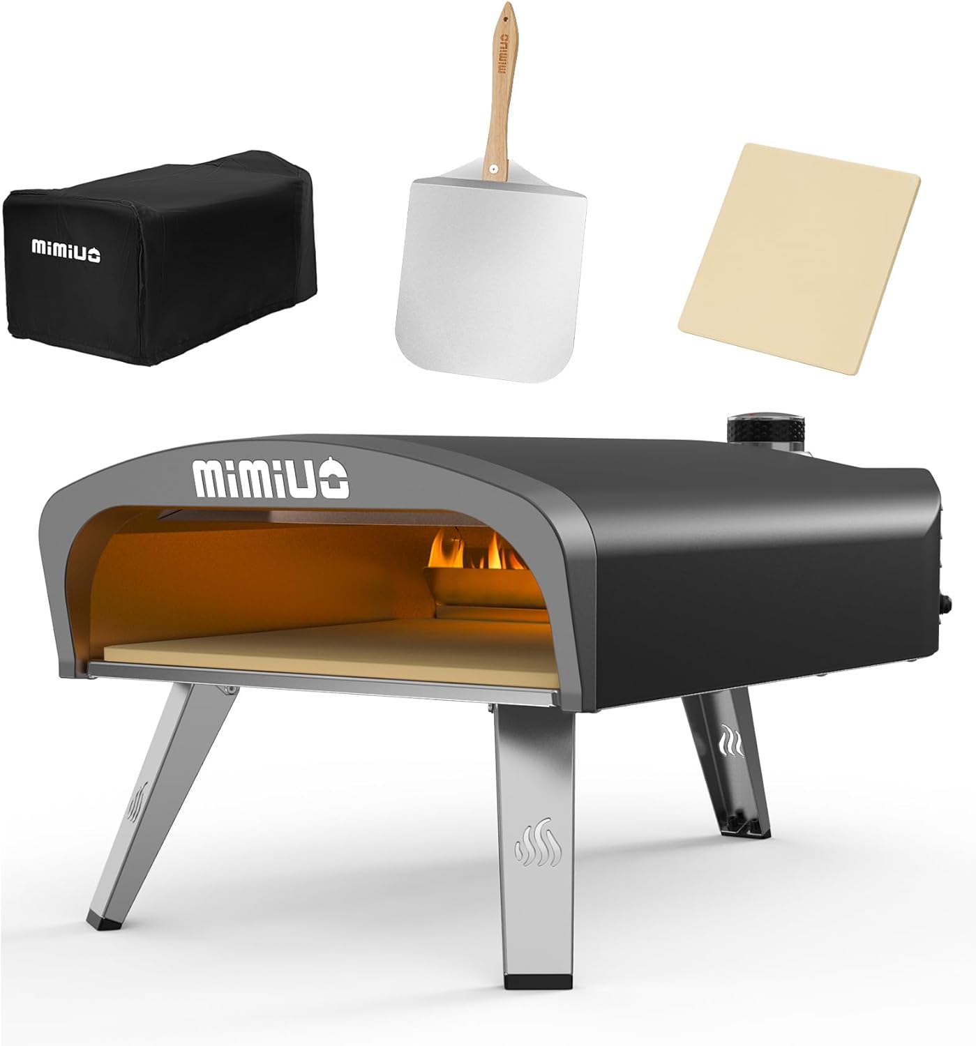 Mimiuo Tragbarer Gas Pizzaofen mit Pizzastein & Pizzaschaufel, Pizza-Grill, Aufheizung, Outdoor, 1 Minute, 10-15 Minuten, 33 cm, 61 cm, 1200 °C