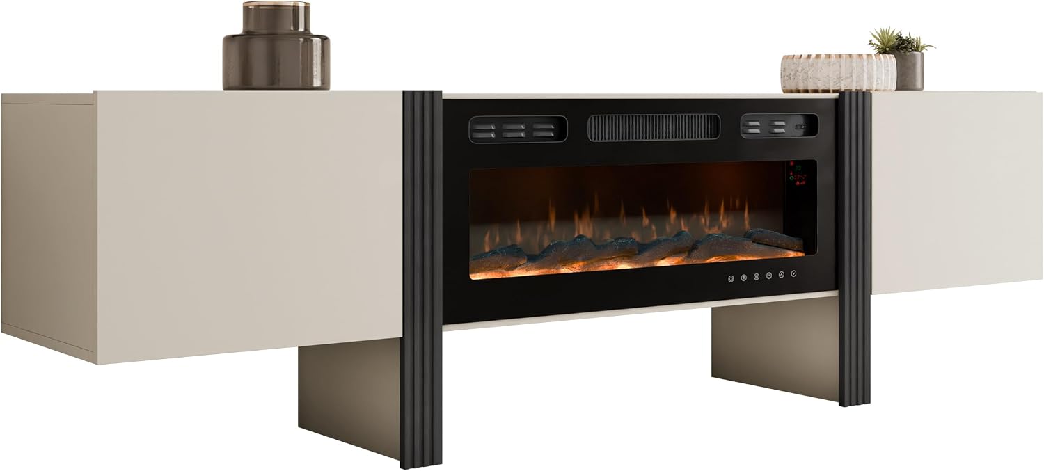 Mirjan24 TV-Schrank 200 2D Tamisa 05 EF mit Elektrischem Kamin mit Heizung, Fernsehschrank, 16 mm, 18 mm, 200 cm, 58 cm, 41 cm