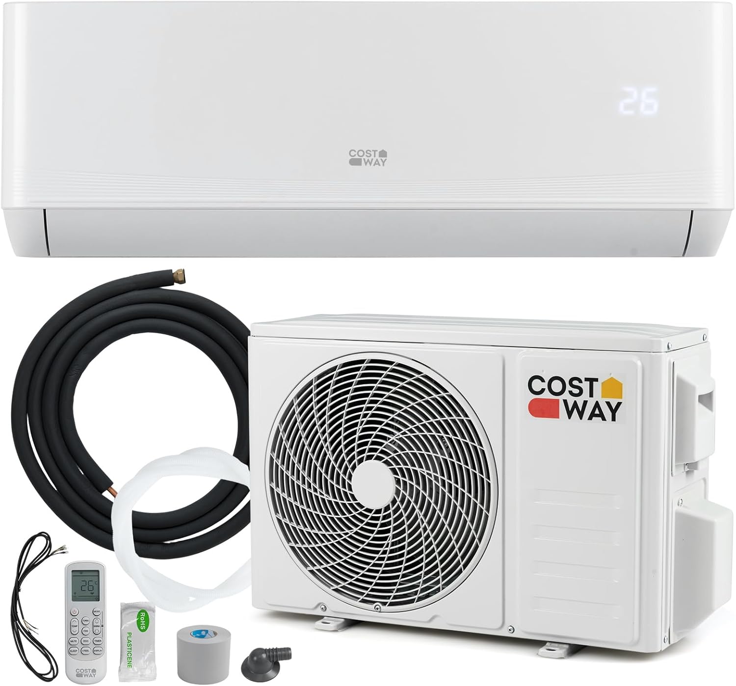 COSTWAY 12000BTU Split Klimageräte, Mini-Split-Klimaanlage, Ventilator, 3,4 kW, 8 l, 53 °C, 20 °C, 22 dB