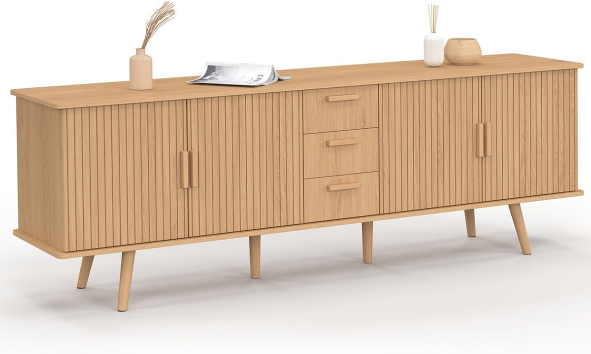 IDMarket Buffet 180 Juliette XXL Sideboard, Buffet 180 cm Juliette XXL 4 Portes Effet Lattes et 3 tiroirs, Holz