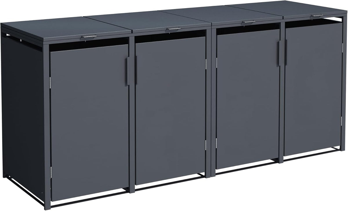 DEGAMO Mülltonnenbox 4-er Mülltonnenhaus MÜNCHEN für 4X Tonnen 120 und 240 Liter, Automatisch, 116 cm, 0,8 mm, Edelstahl