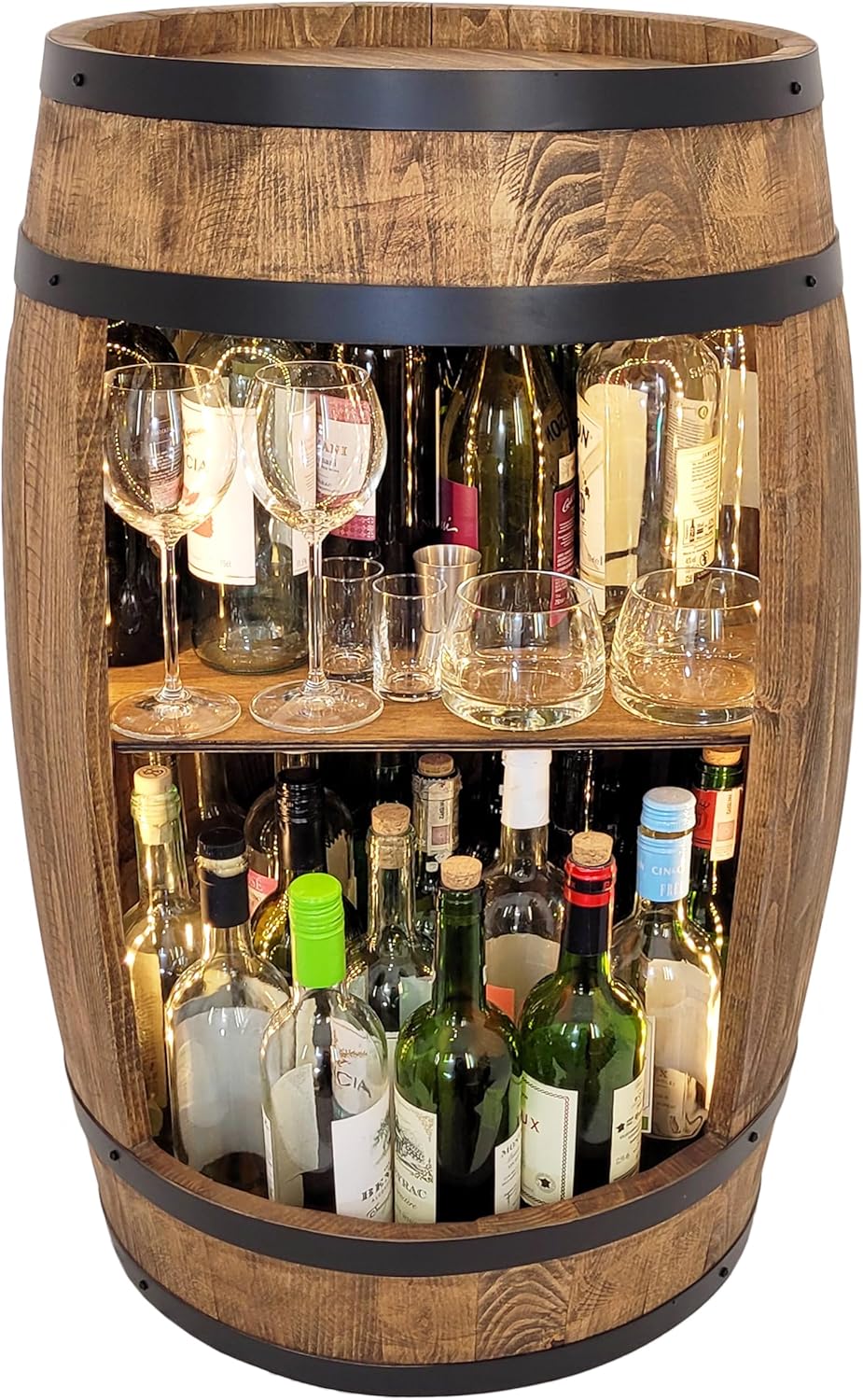 Weeco Bar Schränk LED. Weinregal Weinschrank, Bartisch, Wandtisch, 81 cm, Massivholz